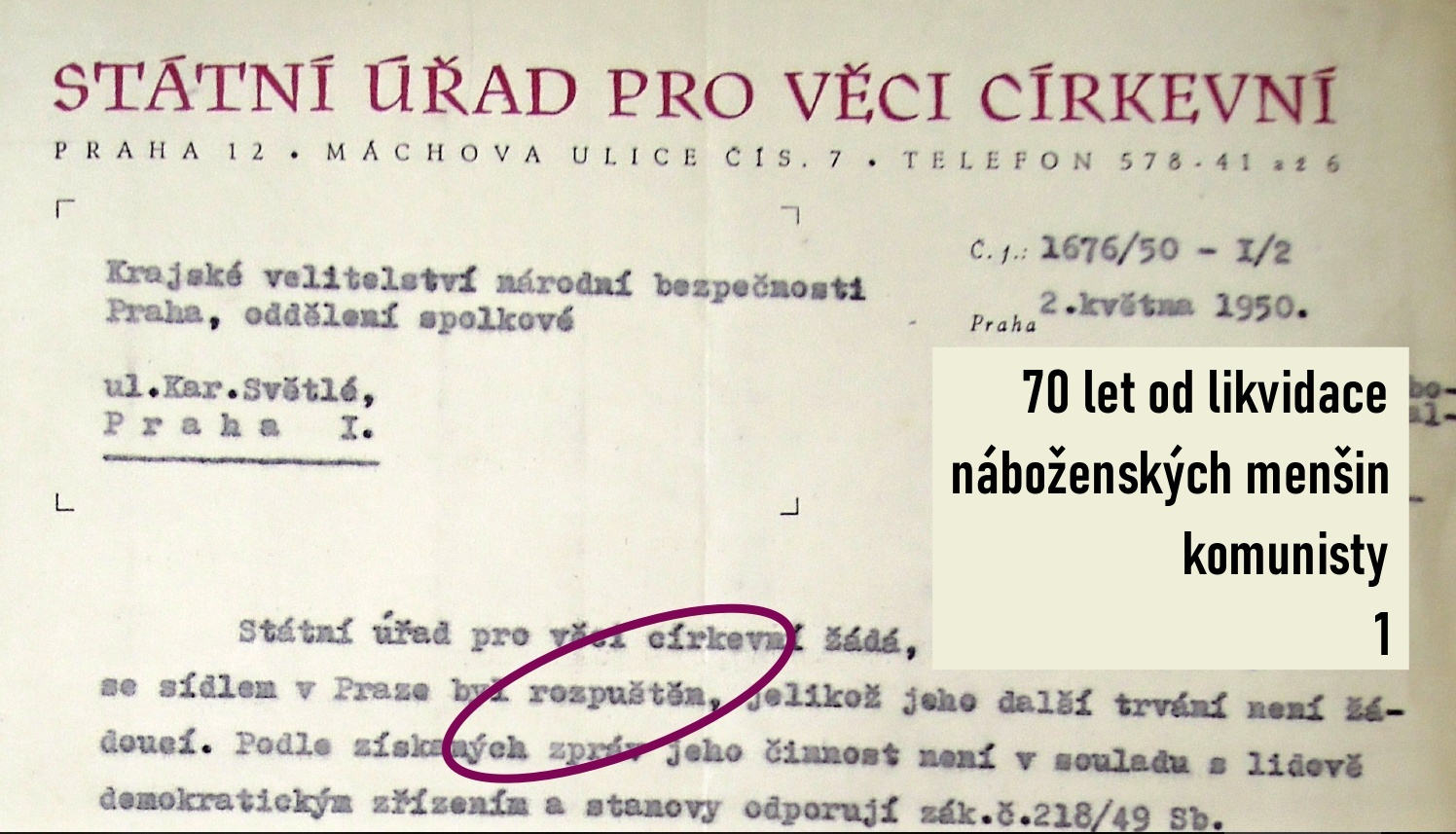 Náboženská situace v Československu v roce 1951
