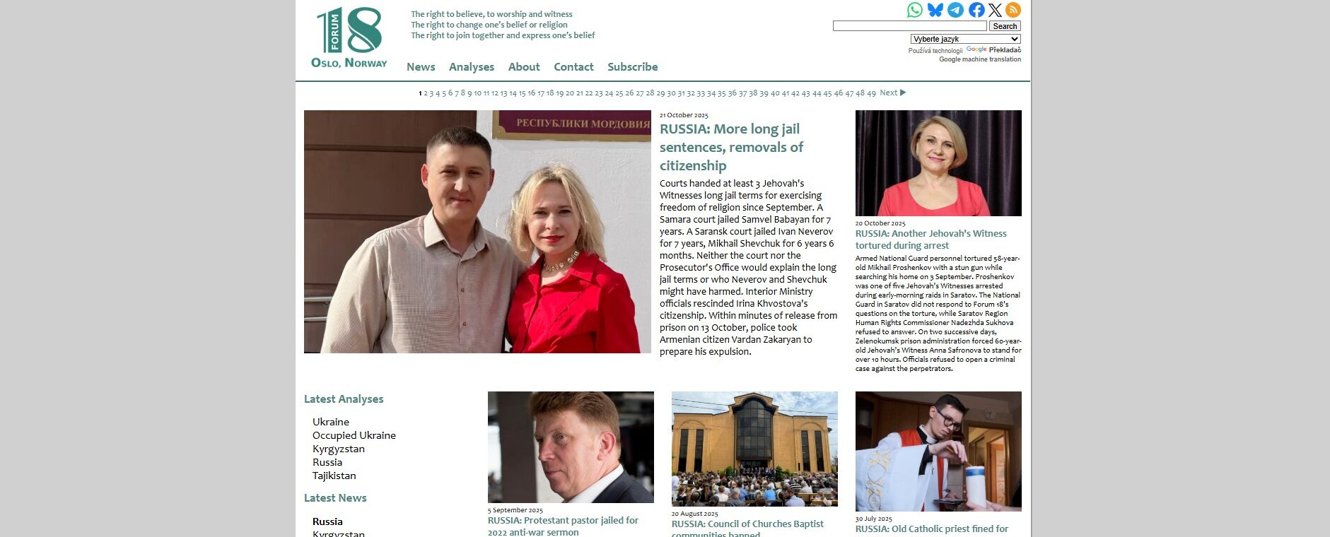 Forum 18: Nová zjištění o náboženské (ne)svobodě v Rusku v létě a na podzim 2025