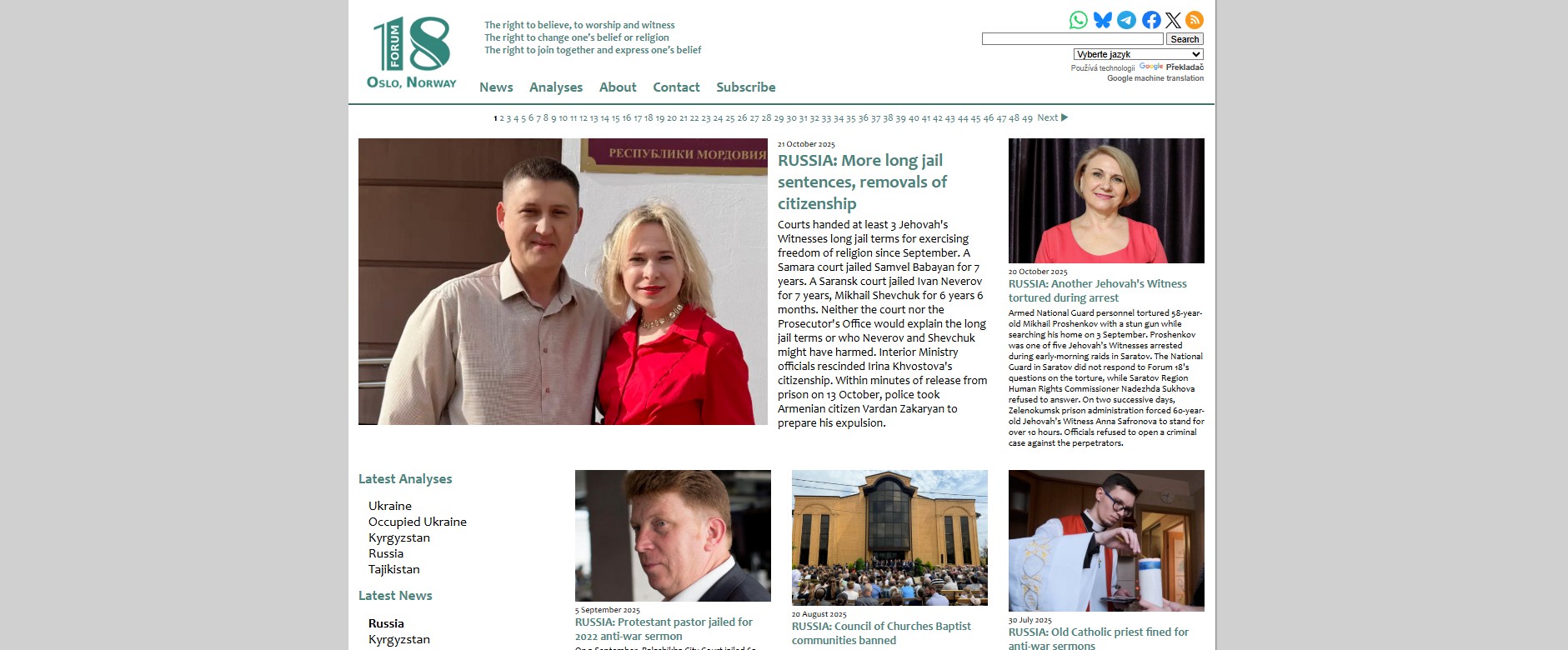 Forum 18: Nová zjištění o náboženské (ne)svobodě v Rusku v létě a na podzim 2025